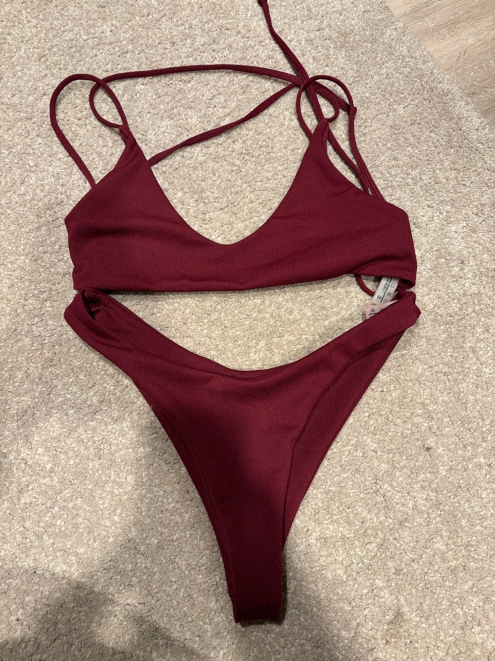 Zaful Maroon Textured Two-Piece Bikini